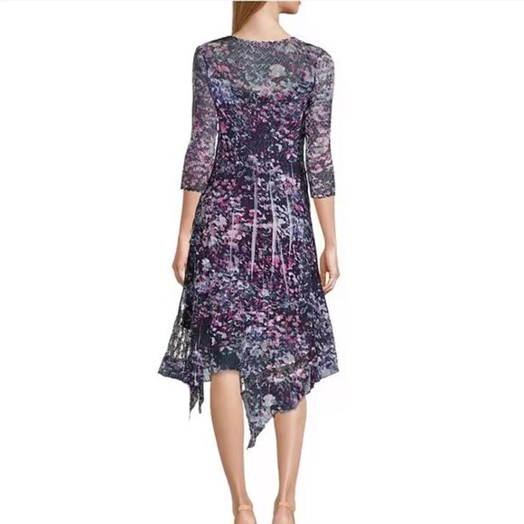 Komarov Chiffon 3/4 Sleeve V-Neck Purple Hybird Hem A-Line Dress M NWT IN PKG - Picture 2 of 7